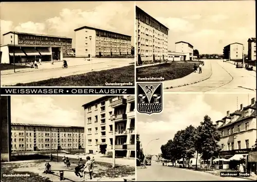 Ak Weißwasser in der Oberlausitz, Muskauer Straße, Humboldtstraße, Gutenbergstraße, Spielplatz