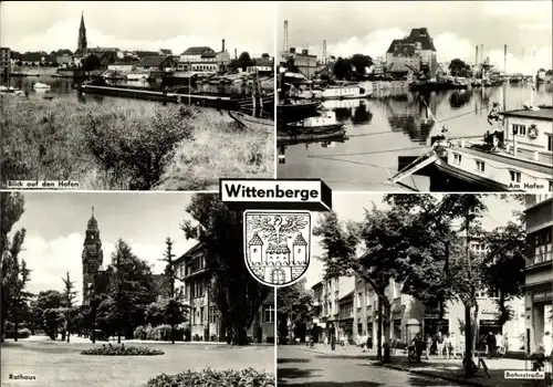 Ak Wittenberge in der Prignitz, Am Hafen, Bahnstraße, Rathaus, Wappen