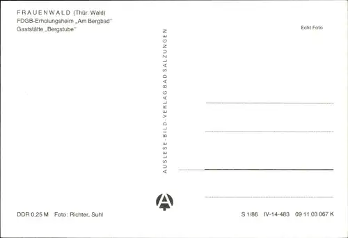 Ak Frauenwald am Rennsteig Ilmenau in Thüringen, FDGB Erholungsheim Am Bergbad, Bergstube