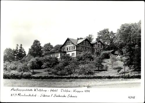 Ak Schöna Sächsische Schweiz, Ausflugsgaststätte Wolfsberg Hotel