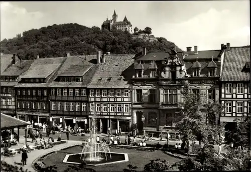 Ak Wernigerode am Harz, Blick auf den Nicolaiplatz, Fontäne