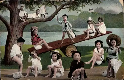 Ak Kinder auf Nachttöpfen, Wippe