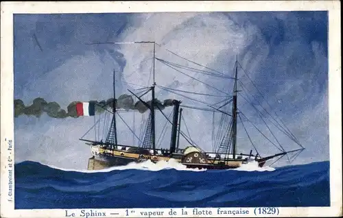 Künstler Ak Französisches Kriegsschiff, Le Sphinx, 1er vapeur de la flotte 1829
