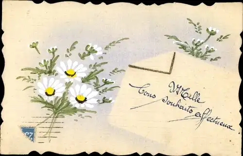 Handgemalt Ak Bons souhaits affectueux, weiße Blüten