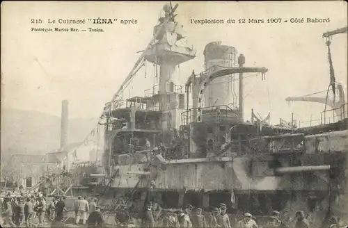 Ak Französisches Kriegsschiff, Iena, Cuirasse apres l'explosion du 12 Mars 1907