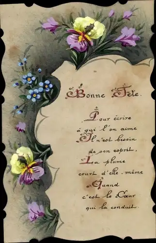 Handgemalt Ak Glückwunsch, Bonne Fete, Blumen