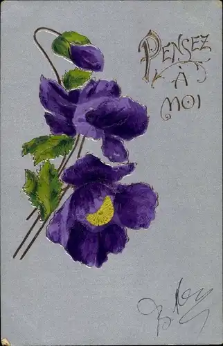 Präge Litho Pensez a moi, lila Blüten