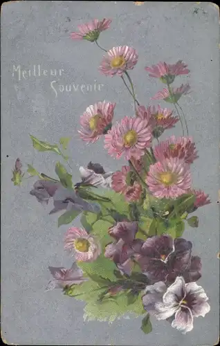 Ak Ak Meilleur Souvenir, Stiefmütterchen, Gänseblümchen
