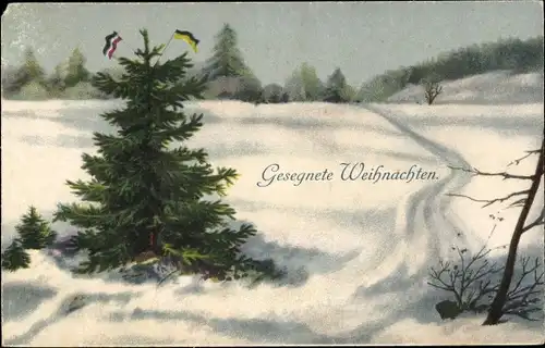 Ak Glückwunsch Weihnachten, Tannenbaum, Schnee, Winter, Waffenbrüderschaft