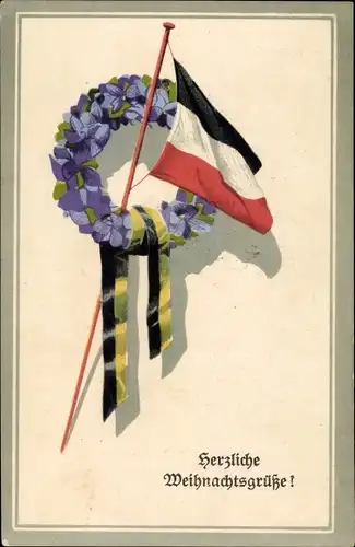 Ak Glückwunsch Weihnachten, Kaiserliche Fahne, Waffenbrüderschaft, Blumen, Österreich