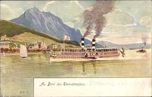 Litho Rheindampfer, Rhein Dampfschifffahrt Kölnische und Düsseldorfer Gesellschaft