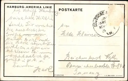 Ak HAPAG Dampfer Deutschland, Hamburg Amerika Linie