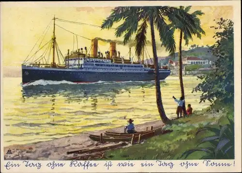 Ak Bremer Kaffee Dampfer verlässt südamerikanischen Hafen, Eduscho Kaffee, Reklame