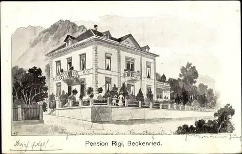 Ak Beckenried Kt. Nidwalden Schweiz, Pension Rigi