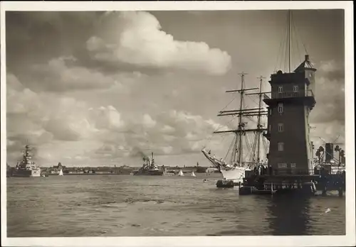 Ak Kiel Schleswig Holstein, Signalturm, Segelschiff