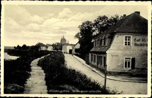 Ak Mühlberg an der Elbe, An der alten Elbe, Gastwirtschaft Carl Ric...