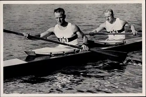 Sammelbild Olympia 1936, Deutsche Kanuten Ludwig Landen und Paul Wevers im Kajak Zweier