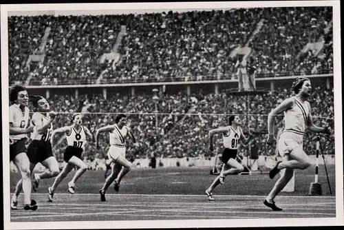 Sammelbild Olympia 1936, 100m Lauf, Helen Stephens, Käthe Kraus, Stella Walasiewics