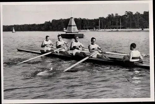 Sammelbild Olympia 1936, Deutsche Ruderer Maier, Volle, Gaber, Söllner im Vierer