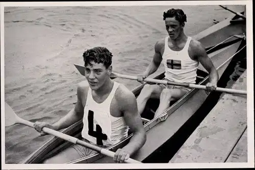 Sammelbild Olympia 1936, Ruderer im Faltboot Zweier, Sven Johansson, Eric Bladström