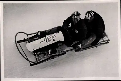 Sammelbild Olympia 1936, Zweierbob USA, Brown, Washbourne