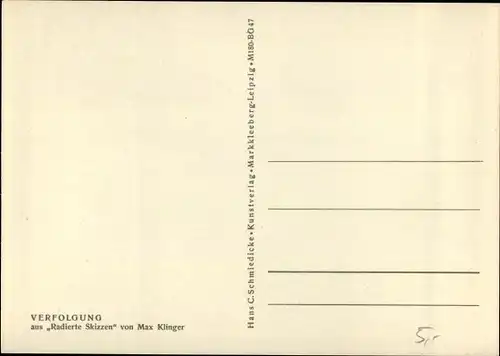 Künstler Ak Klinger, Max, Verfolgung, Radierte Skizzen