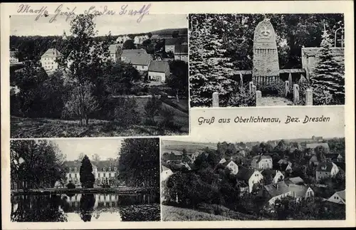 Ak Oberlichtenau Pulsnitz im Kreis Bautzen, Teilansichten, Kriegerdenkmal