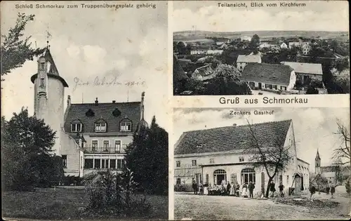 Ak Schmorkau Neukirch Sachsen, Blick vom Kirchturm, Schloss Schmorkau, Zenkers Gasthof