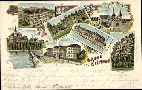 Litho Grimma in Sachsen, Seminar, Kloster Nimbschen, Kirche, Schule