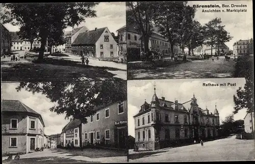 Ak Bärenstein Erzgebirge, Ansichten vom Marktplatz, Rathaus mit Post