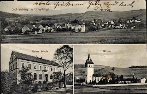 Ak Lichtenberg Erzgebirge, Gesamtansicht, Untere Schule, Kirche