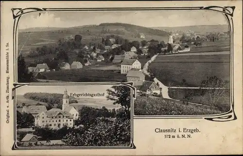 Ak Clausnitz Rechenberg Bienenmühle im Erzgebirge, Gesamtansicht, Erbgerichtsgasthof