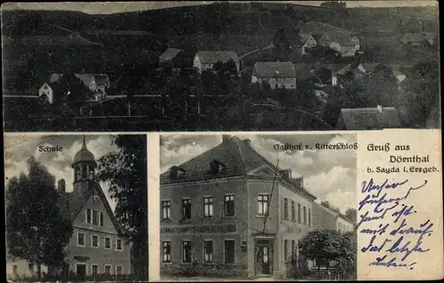 Ak Dörnthal Olbernhau im Erzgebirge Sachsen, Schule, Gasthof zum Ritterschloß