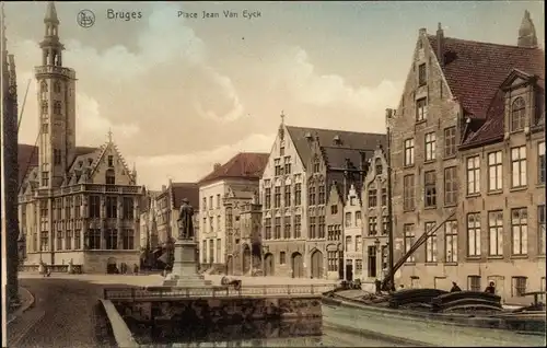 Ak Bruges Brügge Flandern Westflandern, La Place Jean Van Eyck
