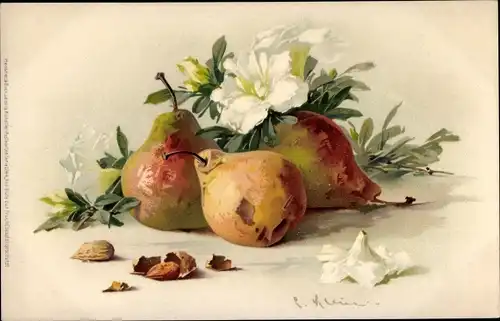 Künstler Litho Klein, Catharina, Stillleben mit Birnen und weißen Blüten