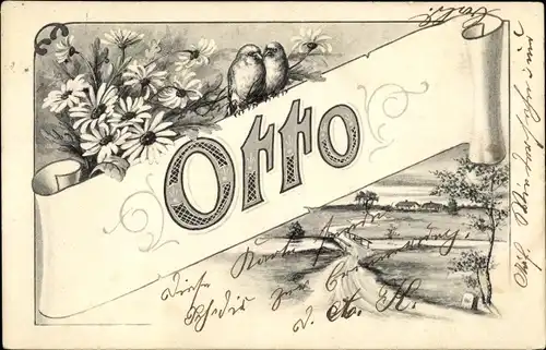 Buchstaben Litho Vorname Otto, Vögel, Margeriten