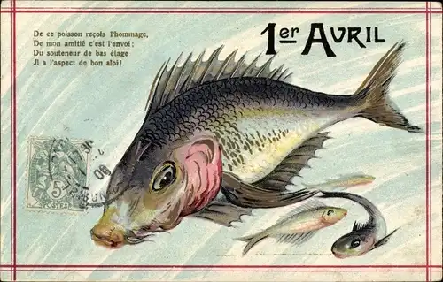 Ak Glückwunsch 1. April, Fische, De ce poisson recois l'hommage...