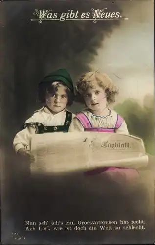 Ak Kinder lesen Tageblatt, Was gibt es Neues