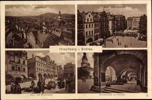 Ak Jelenia Góra Hirschberg Riesengebirge Schlesien, Markt, Korn- und Tuchlaube, Butterlaube, Rathaus