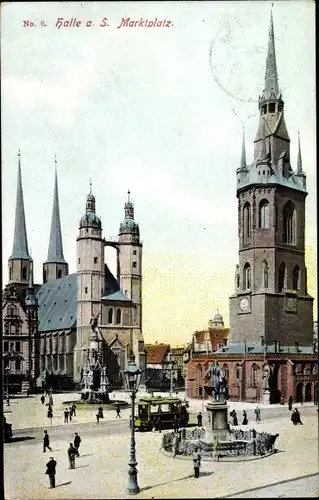 Ak Halle an der Saale, Blick auf den Marktplatz, Kirchen