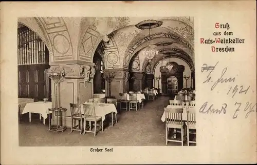 Ak Dresden in Sachsen, Rats Weinkeller, Großer Saal