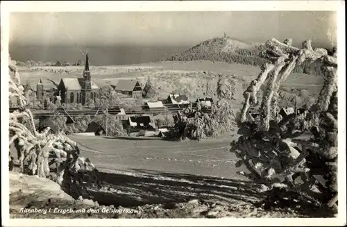 Ak Altenberg im Erzgebirge, Totalansicht mit dem Geising, Winter