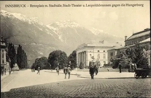 Ak Innsbruck in Tirol, Rennplatz, Stadtsäle, Stadttheater, Leopoldsbrunnen, Hungerburg