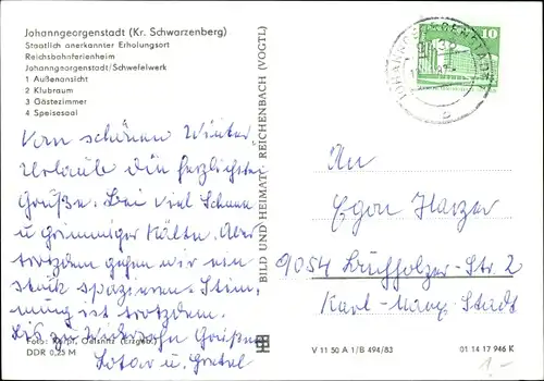 Ak Johanngeorgenstadt im Erzgebirge, Schwefelwerk, Reichsbahnferienheim, Klubraum, Gästezimmer