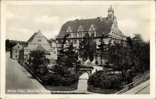 Ak Weida in Thüringen, Max-Grei-Schule, Torbogen