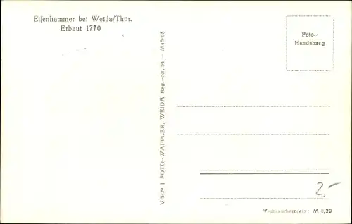 Ak Weida in Thüringen, Eisenhammer erbaut 1770, Brücke