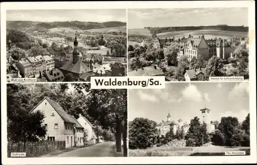 Ak Waldenburg in Sachsen, Blick vom Kirchturm, TBC Heilstätte, Institut für Lehrerbildung, Eichlaide