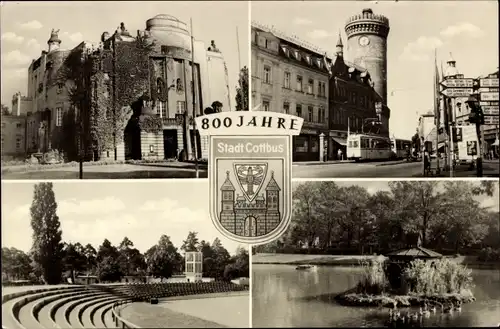 Ak Cottbus in der Niederlausitz, Stadttheater, Spremberger Turm, Max-Reimann-Stadion, Goethepark