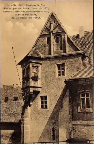Ak Meißen Sachsen, Pfarrhaus St. Afra, ältester gotischer Teil, kostbarer Erker