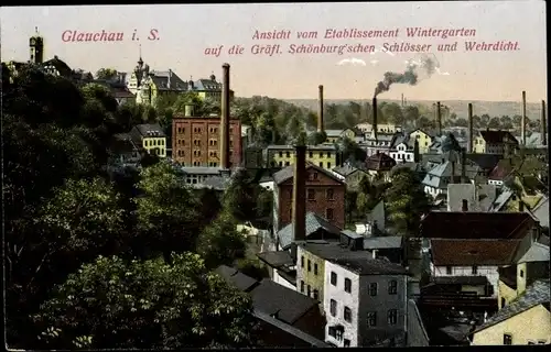 Ak Glauchau in Sachsen, Gräfl. Schönburg'sche Schlösser, Wehrdicht, vom Etablissement Wintergarten